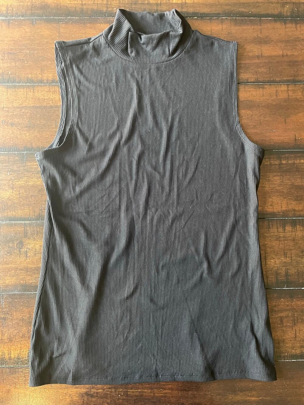 No Boundaries Womens L Black Ribbed Sleeveless Mock Neck Stretch Top